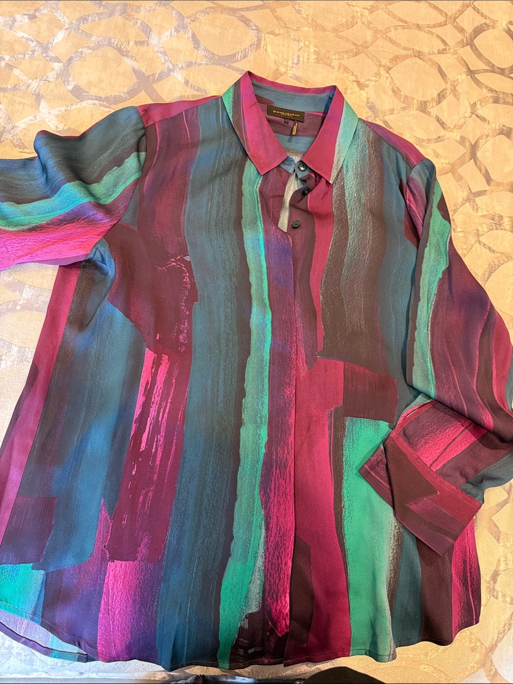Women’s Multicolor Striped Silk-Feel Button-Up Shirt 97% Silk